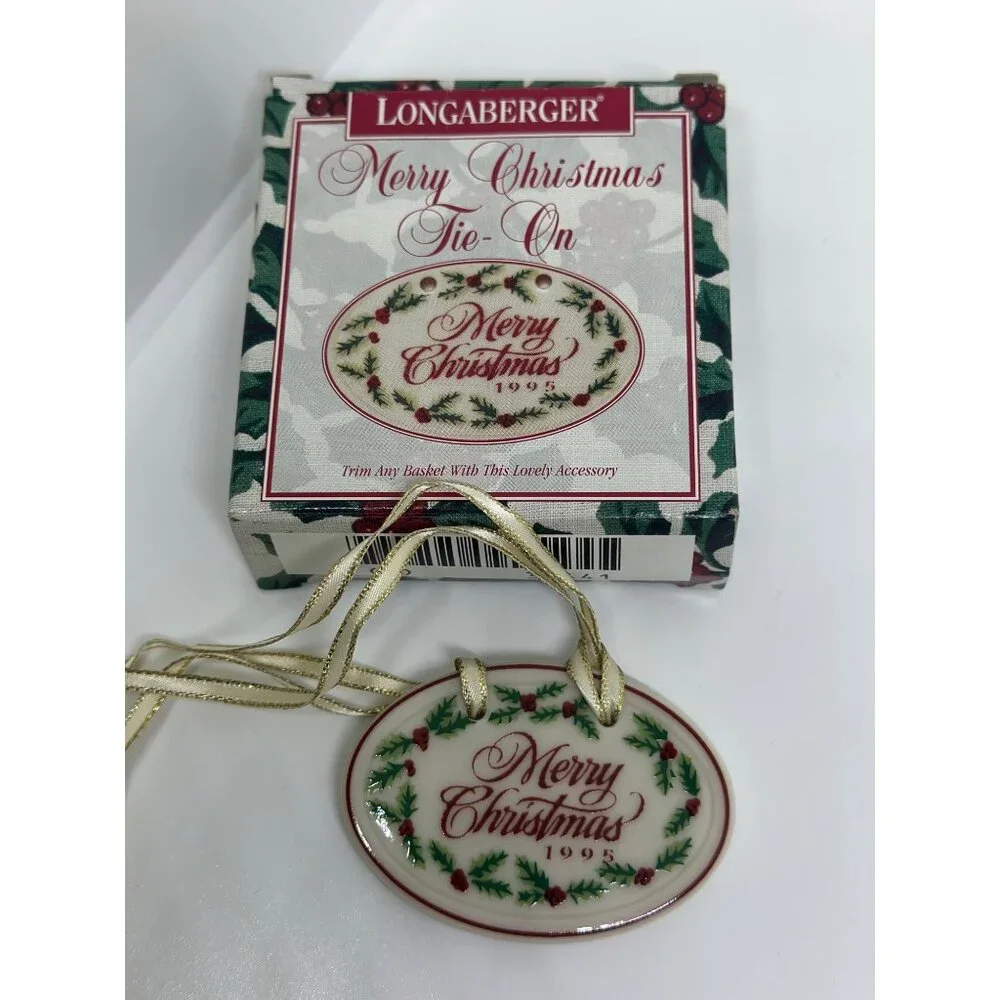 VTG 1995 Longaberger Merry Christmas Oval Tie-On Pottery‎ Ornament 2.25